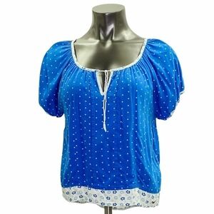 HOLLISTER Blue White Polka Dot Floral Blouse